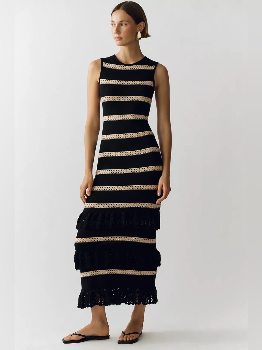 Rails Rails Ana Tiered Midi Dress Black And Cream Striped Sleeveless Maxi Dm3